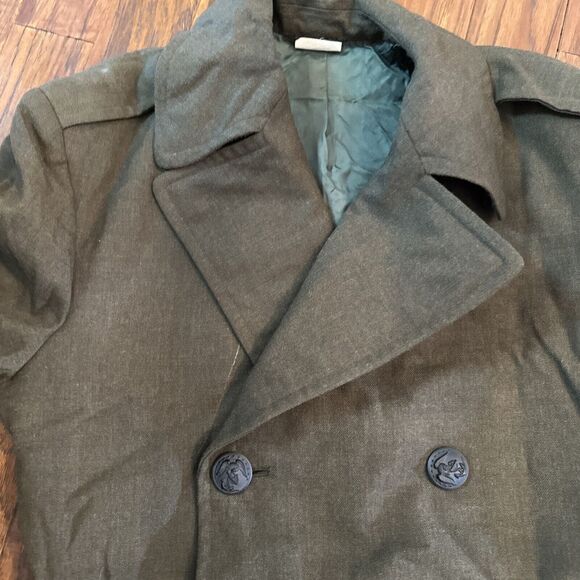 Vintage Military Mens Wool Serge Overcoat Double Breasted  Green 36R (2R-2) - Picture 11 of 12